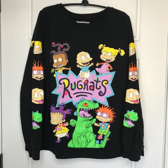 Nickelodeon Rugrats Retro Crewneck Sweatshirt Womens 3XL FITS LIKE XL Black Knit - Picture 2 of 8